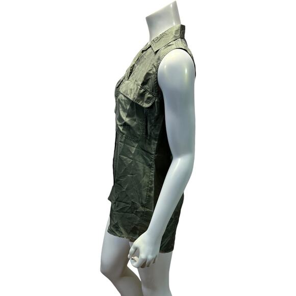 Stunt Collections Small Earthy Green Silk Sleeveless Blouse - Good Condition - Picture 2 of 12